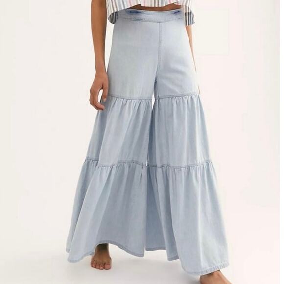 Free People Pants - New Free People FP NWT 100% Cotton Stargazing Tiered Wide Leg Pants Size 14